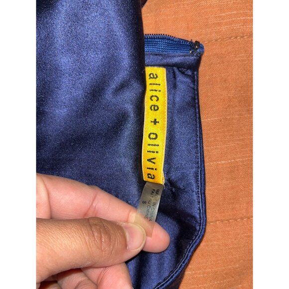 Alice + Olivia Silk Blue Halter Strap Pleated Bodice Asymmetric Mini Dress Small - Picture 7 of 8